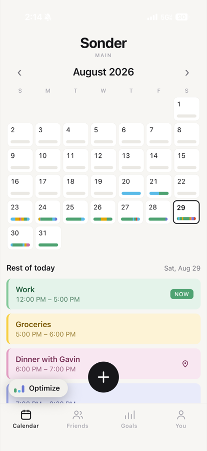 A month of color-coded days